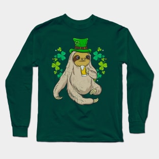 St Patricks Day Sloth Leprechaun Irish Beer Long Sleeve T-Shirt